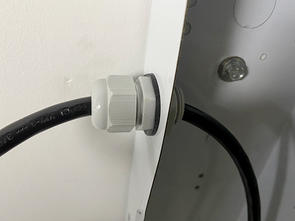 Ceiling-Mounted LED Worklight Wiring Cable Gland Installed Closeup