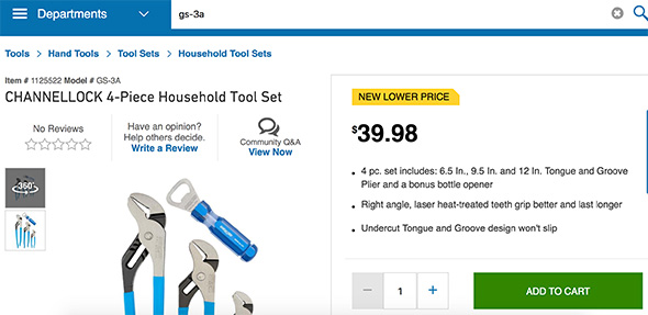 Channellock Pliers Before Deal Pricing at Lowes