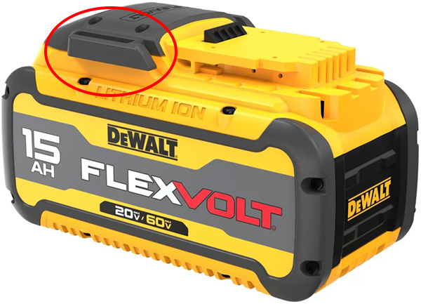 Dewalt DCB615 Cordless Power Tool Battery Top Clip Highlight