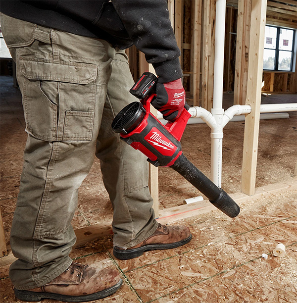 Milwaukee M12 Compact Blower Cleaning Floor