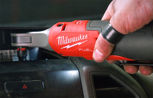 Milwaukee M12 Fuel High Speed Ratchet Used in Compact Automotive Dashboard Space