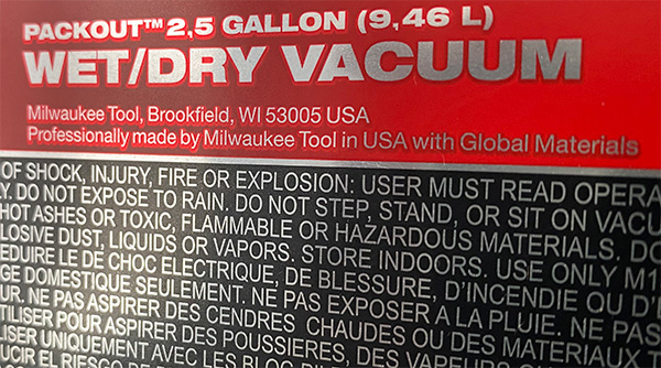 Milwaukee Packout Vacuum 0970-20 Made in the USA