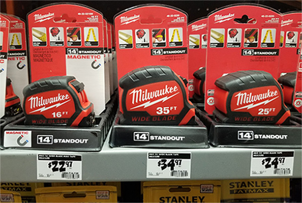 Milwaukee Tape Measure Display at Home Depot November 2019