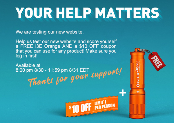 Olight Web Test Flashlight Offer 8-30-2021