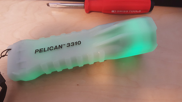 Pelican 3310 Glow in the Dark LED Flashlight Charged Up Glowing Stripe