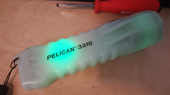 Pelican 3310 Glow in the Dark LED Flashlight Charged Up