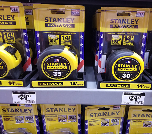 Stanley Tape Measure Display at Home Depot November 2019